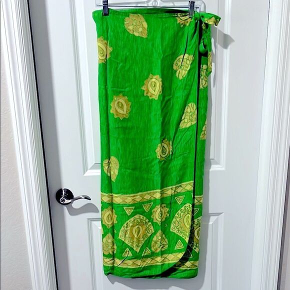 Good Things Elegant Green Paisley Maxi Wrap Skirt OSFA SZ S-L BOHO - Picture 1 of 9